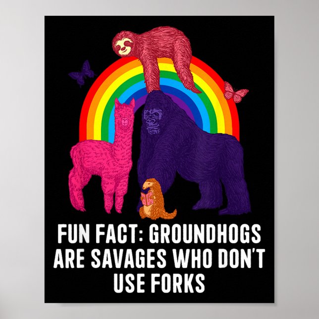 Groundhogs Eat Without Forks Funny Animal Pun Humo Poster (Framsidan)