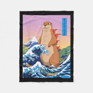 Groundhogzilla Rolig Japansk Stor Våg Anime Gro Fleecefilt