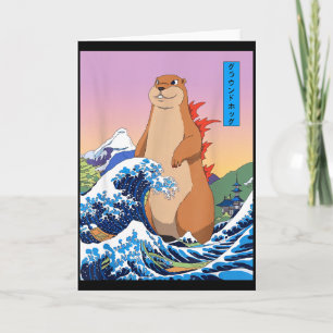 Groundhogzilla Rolig Japansk Stor Våg Anime Gro Kort