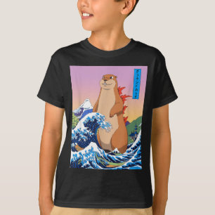 Groundhogzilla Rolig Japansk Stor Våg Anime Gro T Shirt