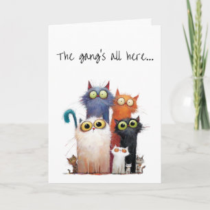 Group Birthday med Stort öga Quirky Cats Hälsning Kort