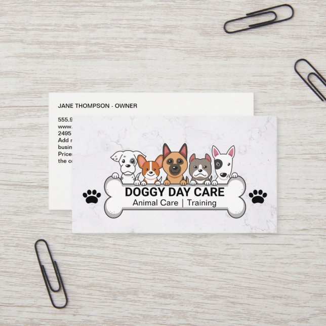 Group of Dogs | Dog Bone | Pet Care Visitkort (Fram/Back In Situ)