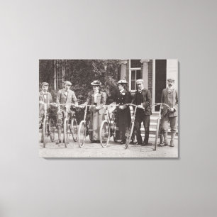 Group of Edwardian bicyclists, tidigt 1900-talet ( Canvastryck