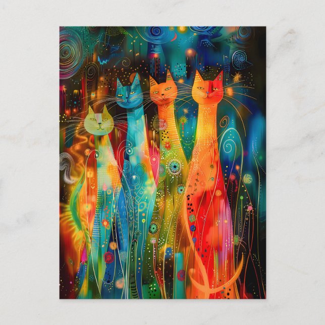 Group of Modern Cat Design in Cosmic Galaxy Vykort (Framsida)