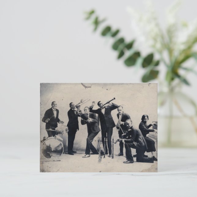 Group porträtt of vaudeville musikers, 1920 vykort (Stående Fram)