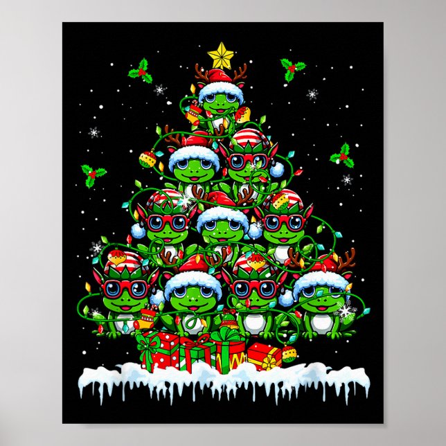 Group Santa Reindeer Elf Frogs Xmas Tree Colorful  Poster (Framsidan)