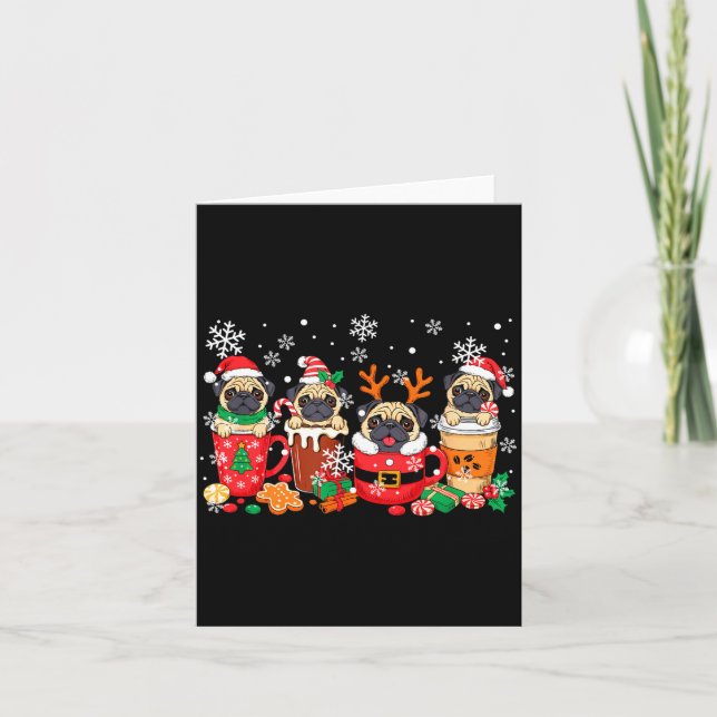 Group Santa Reindeer Pugs In Coffee C Christmas  Kort (Framsida)