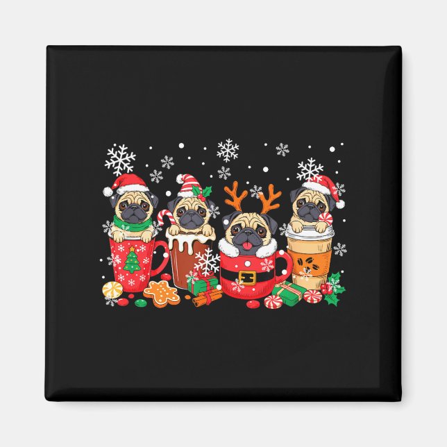 Group Santa Reindeer Pugs In Coffee C Christmas  Magnet (Framsidan)