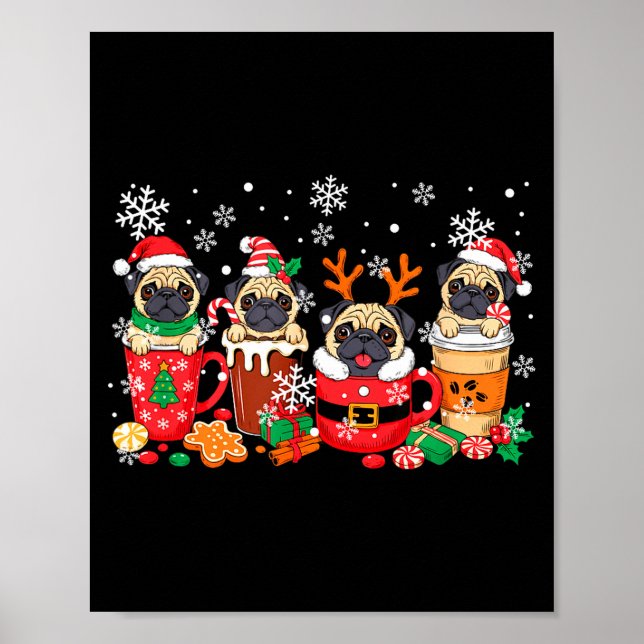 Group Santa Reindeer Pugs In Coffee C Christmas  Poster (Framsidan)