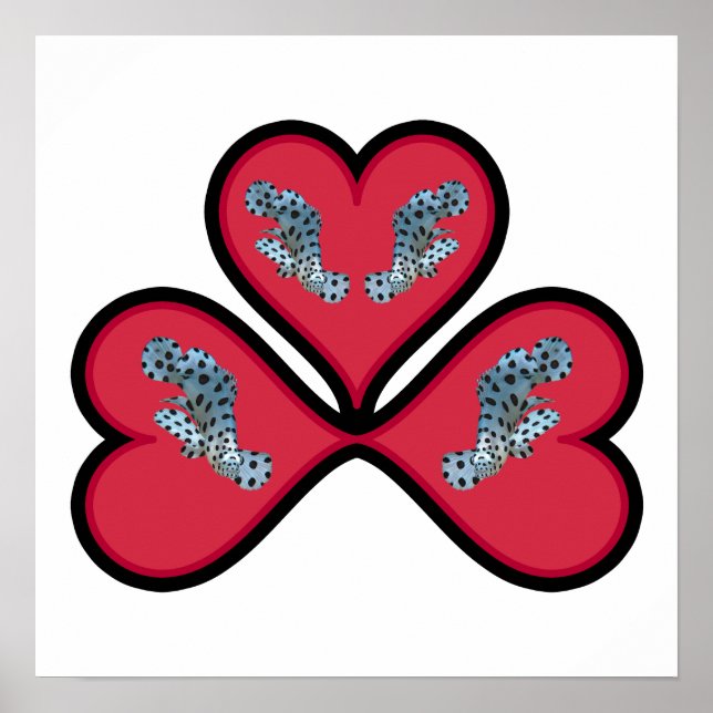 Grouper Twins - 3 svarta kantade röda hjärtan |  Poster (Framsidan)