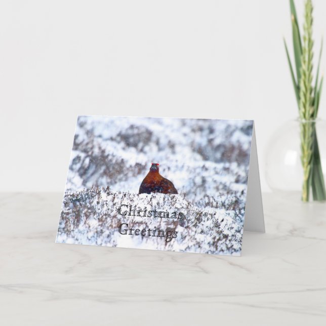 Grouse i ett julklapp i Snöstorm Helgkort (Framsida)