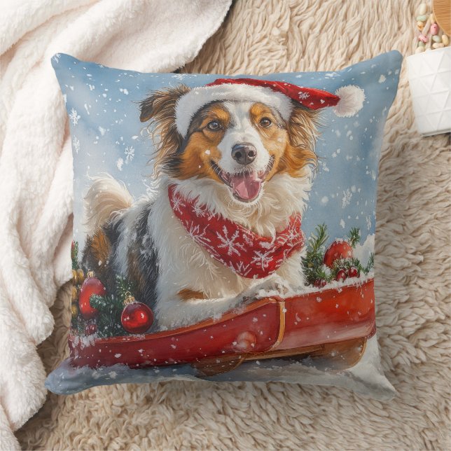 Grov Collie Hund i Släd Låt det Snöa Jul Kudde (Filt)