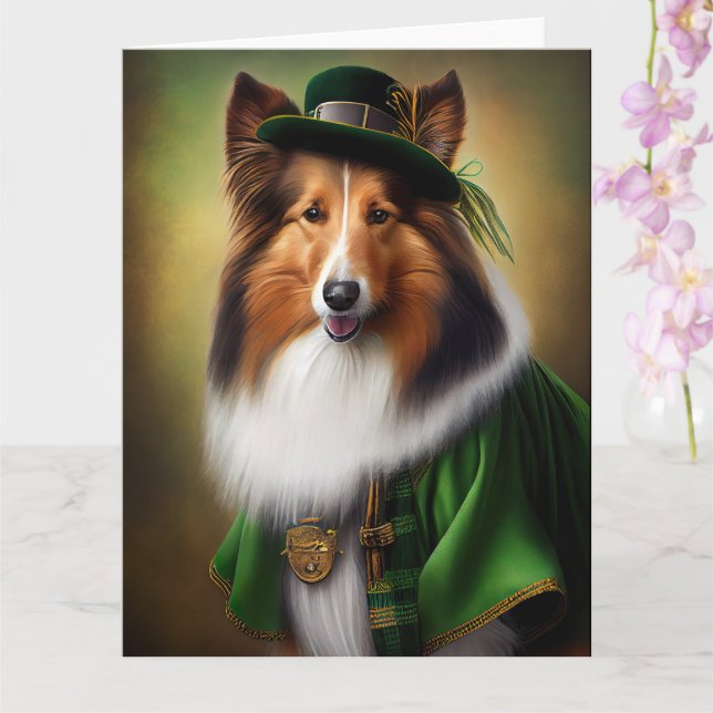 Grov Collie-hund i St. Patricks dags klänning Kort (Orkide)