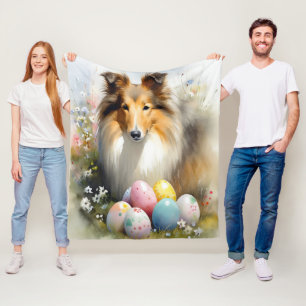 Grov Collie Hund med Påskägg Semester Fleecefilt