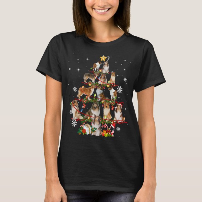 Grov Collie Julgran Ljusskjorta Hund T Shirt (Framsida)