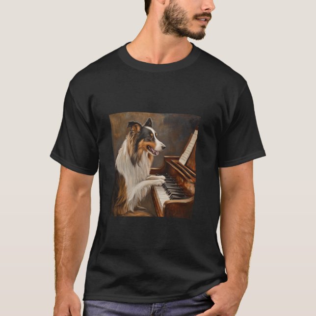 Grov Collie Pianohund T Shirt (Framsida)