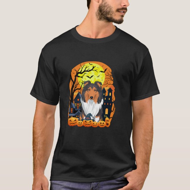 Grov kollie Hund med pumpkins Funny Scary Hallowed T Shirt (Framsida)