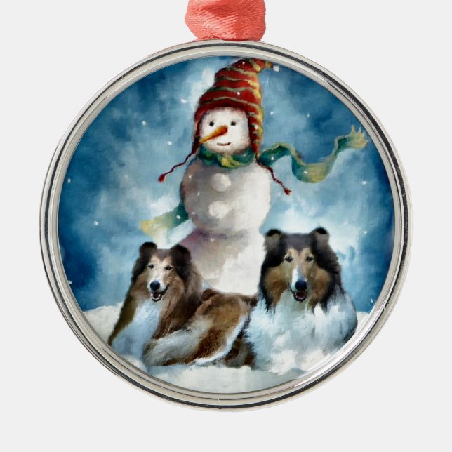 Grov kollie med Snögubbe jul Julgransprydnad Metall (Framsidan)