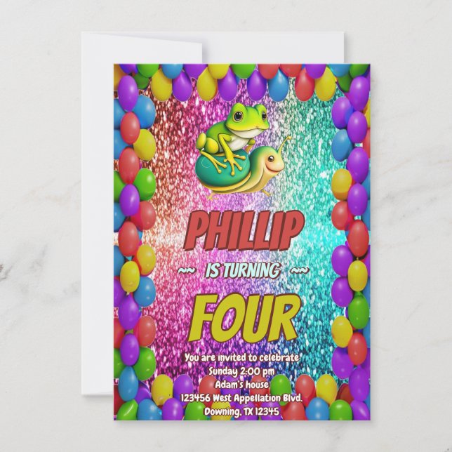 Grov- och sköldpaddsfödelsedag inbjudan (Framsida)