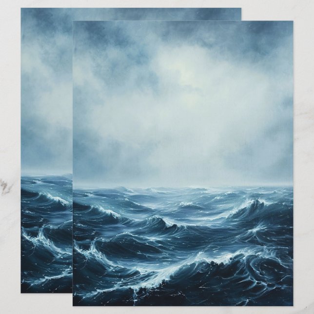 Grov sjö Oceanvågor Scrapbookpapper (Fram/baksida)