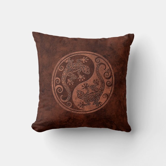 Grova bruna stenYin Yang Geckos Kudde (Framsida)