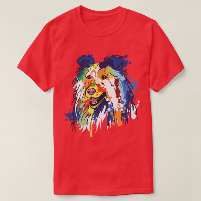 Grova Collie Hund Hundägare Stänk Art T Shirt (Design framsida)