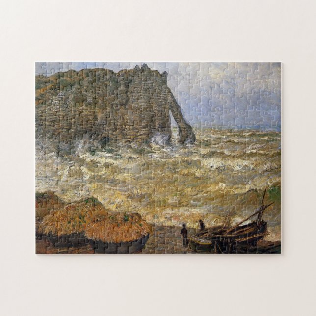 Grova havet vid Etretat Monet Fine Art Pussel (Horisontell)