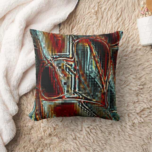 Grova pixelfläckar i grått cyan coral kudde (Filt)