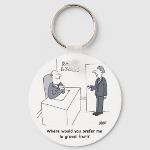 Grovel vid Bank Loans Office. Funny Bank-Tecknad Nyckelring