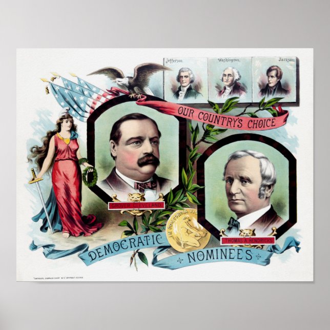 Grover Cleveland och Thomas Hendricks Election Pri Poster (Framsidan)