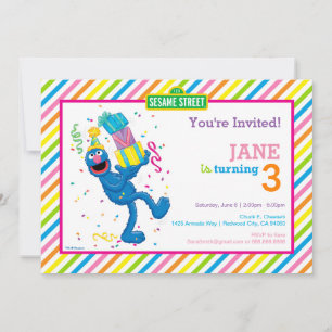 Grover Colorful Stripe Birthday Inbjudningar