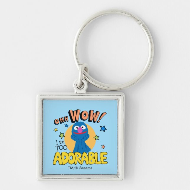 Grover | Jag är för ledsen Fyrkantig Silverfärgad Nyckelring (Framsidan)