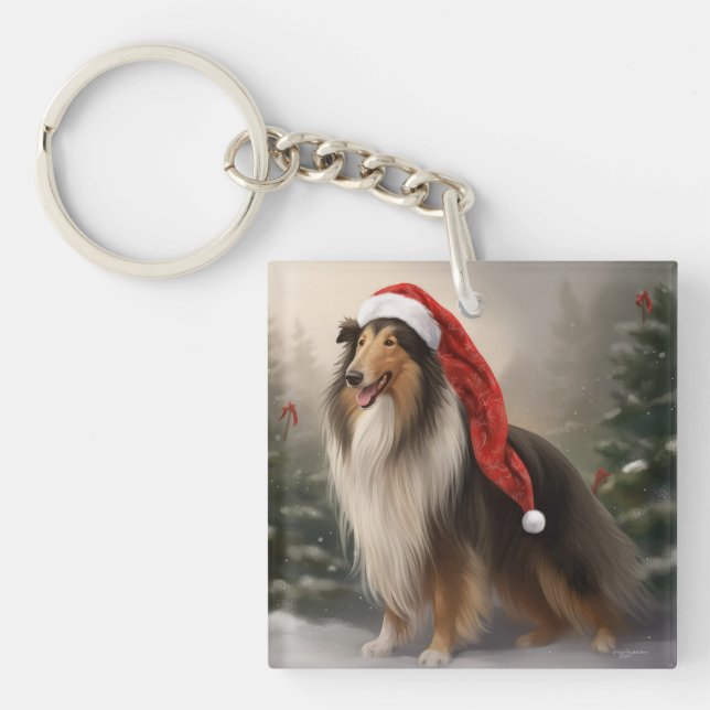 Grovhårig collie i snö jul (Framsidan)