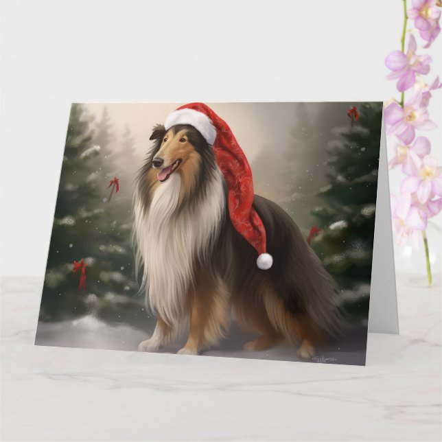 Grovhårig colliehund i snö jul kort (Orkide)