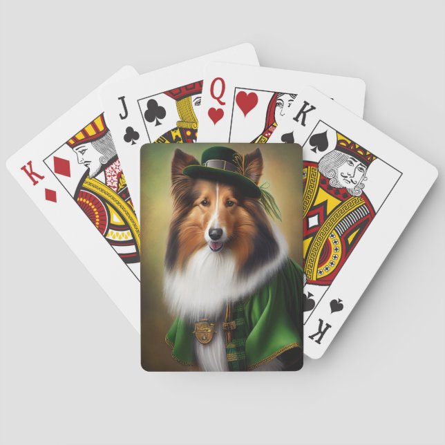 Grovkolliehund i St. Patricks dag-kostym Casinokort (Baksidan)