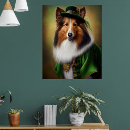 Grovkolliehund i St. Patricks dag-kostym Poster