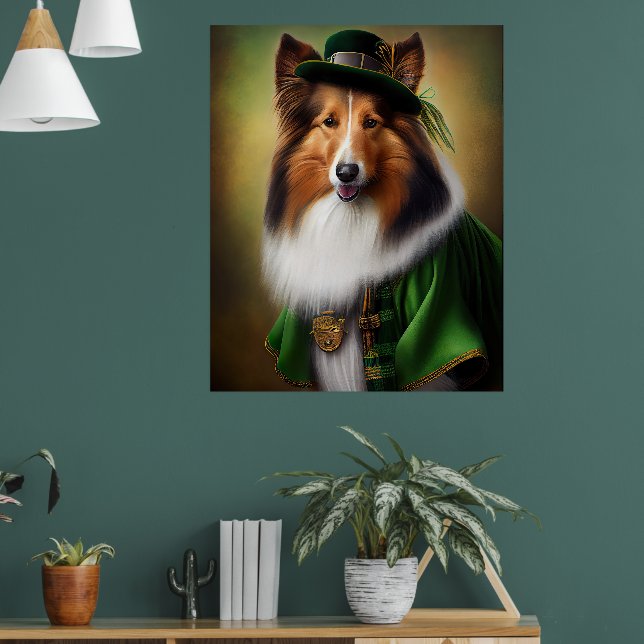 Grovkolliehund i St. Patricks dag-kostym Poster (Vardagsrum 1)
