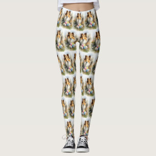 Grovkolliehund med påskägg semester leggings