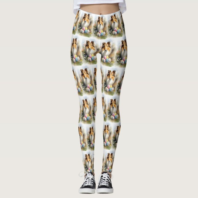 Grovkolliehund med påskägg semester  leggings (Framsida)