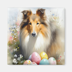 Grovkolliehund med påskägg semester magnet
