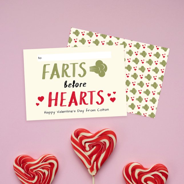 Grovt Boy Farts före Hearts Classroom Valentine Anteckningskort (Skapare uppladdad)