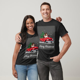 Grovt Collie Hund Driving Julafton Lastbil Julgran T Shirt