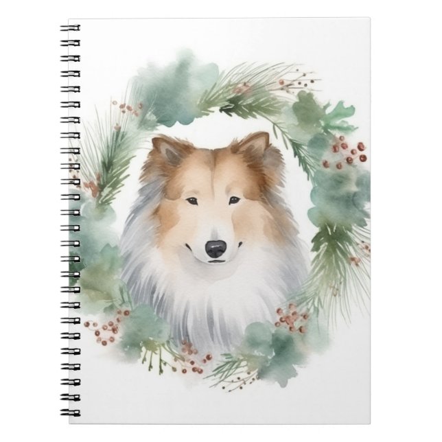Grovt Collie Jul Utandning Festive Valp Anteckningsbok (Framsidan)