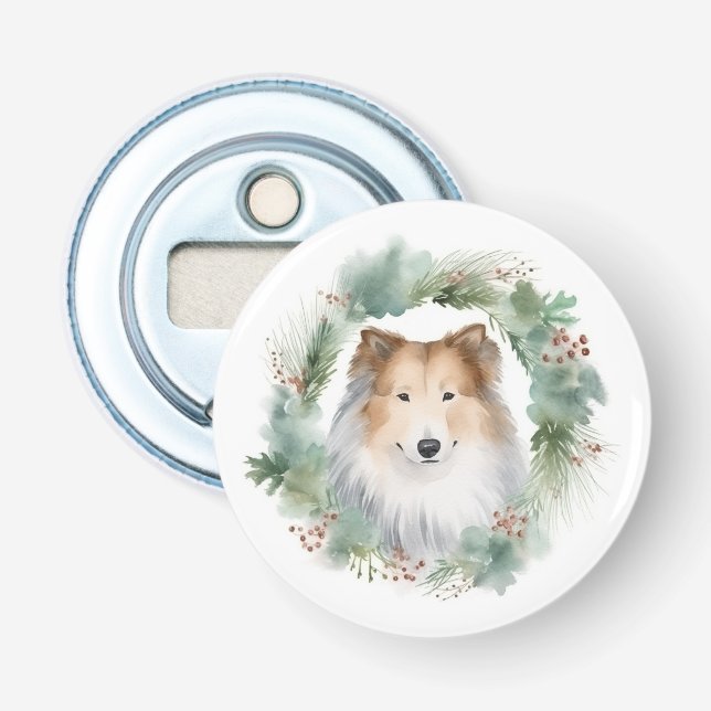 Grovt Collie Jul Utandning Festive Valp Flasköppnare (Framsidan)