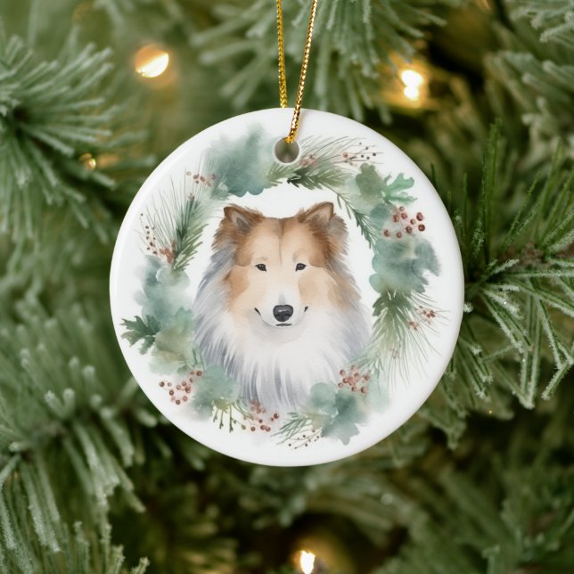 Grovt Collie Jul Utandning Festive Valp Julgransprydnad Keramik (Träd)