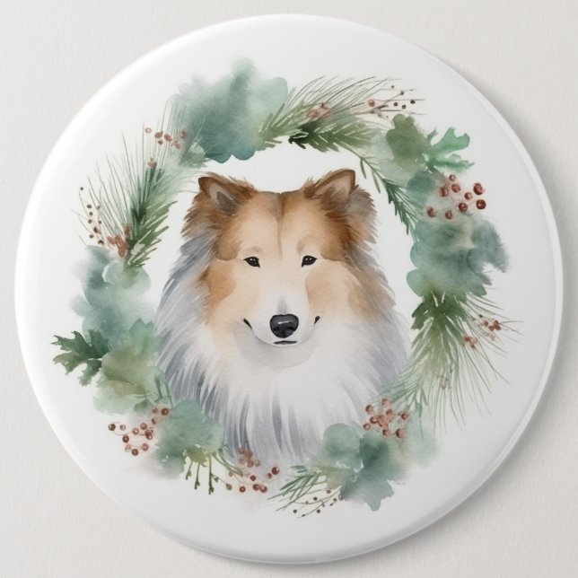 Grovt Collie Jul Utandning Festive Valp Knapp (Framsida)