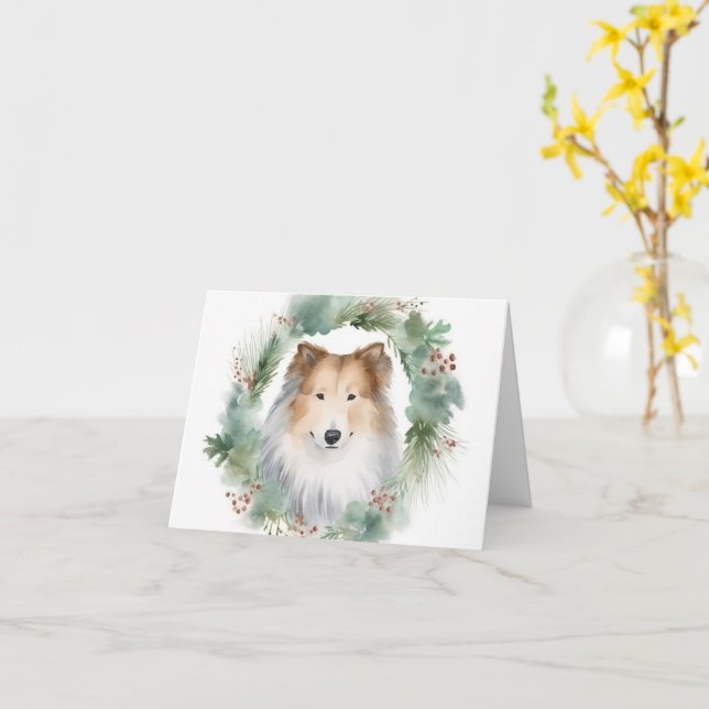 Grovt Collie Jul Utandning Festive Valp Kort (Gul blomma)