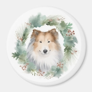 Grovt Collie Jul Utandning Festive Valp Magnet