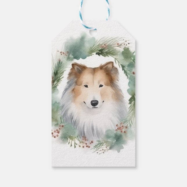 Grovt Collie Jul Utandning Festive Valp Presentetikett (Baksidan)