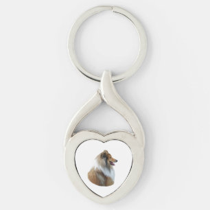 Grovt foto för Colliehundporträtt Twisted Heart Silverfärgad Nyckelring